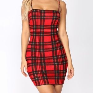 Fashion Nova Morning Call Plaid Dress Red